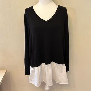 Bobeau black long sleeve sweater with white blouse underlay Size 1X New